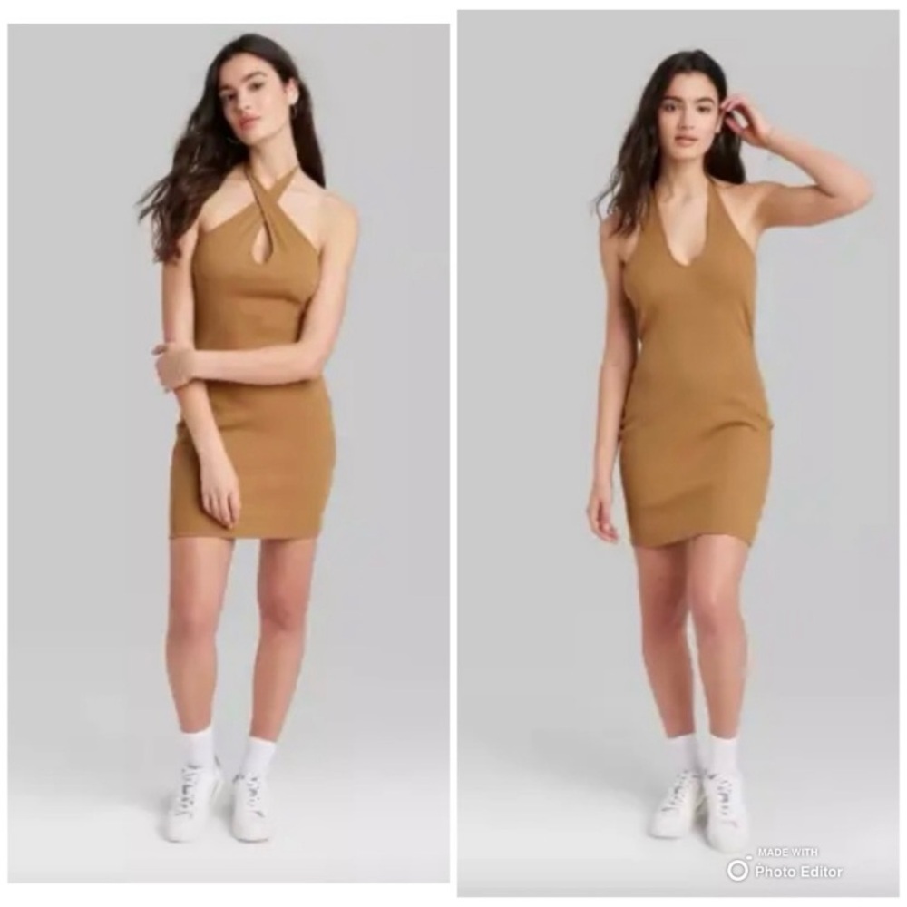 Wild Fable Bodycon Mini Dress Size XXL Cognac Brown Convertible NWOT